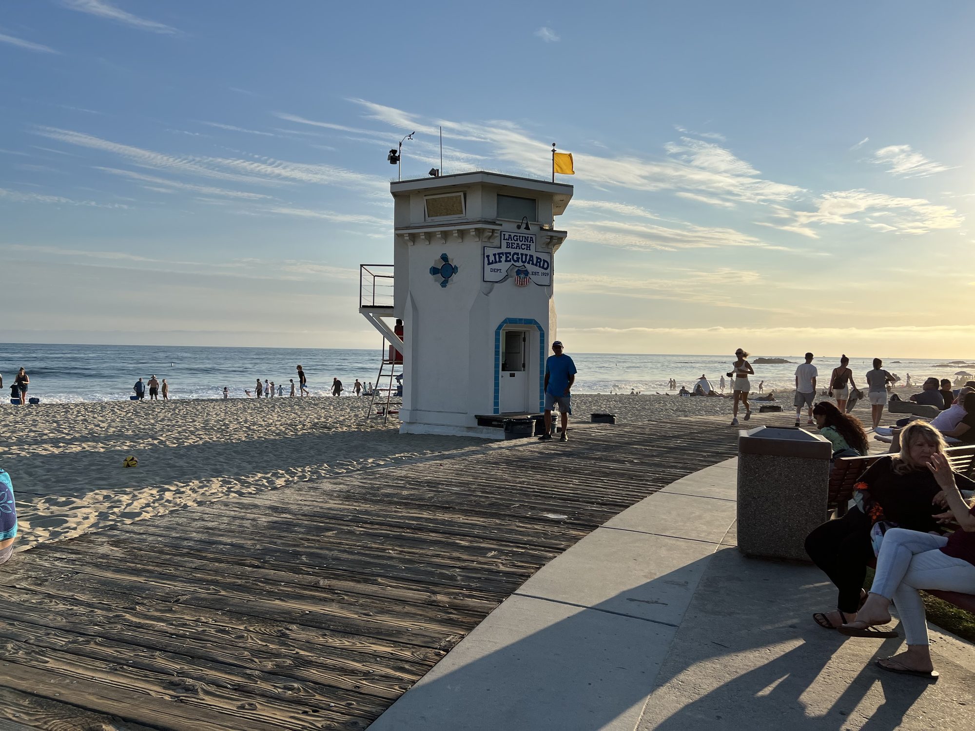 Laguna Beach lifeguard tower at sunset